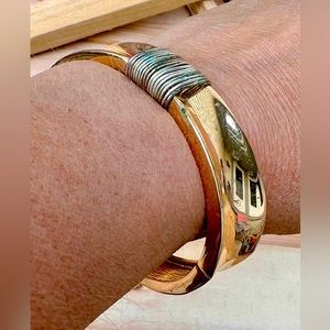 Bangle bracelet, hinged, call tone and silver tone EUC